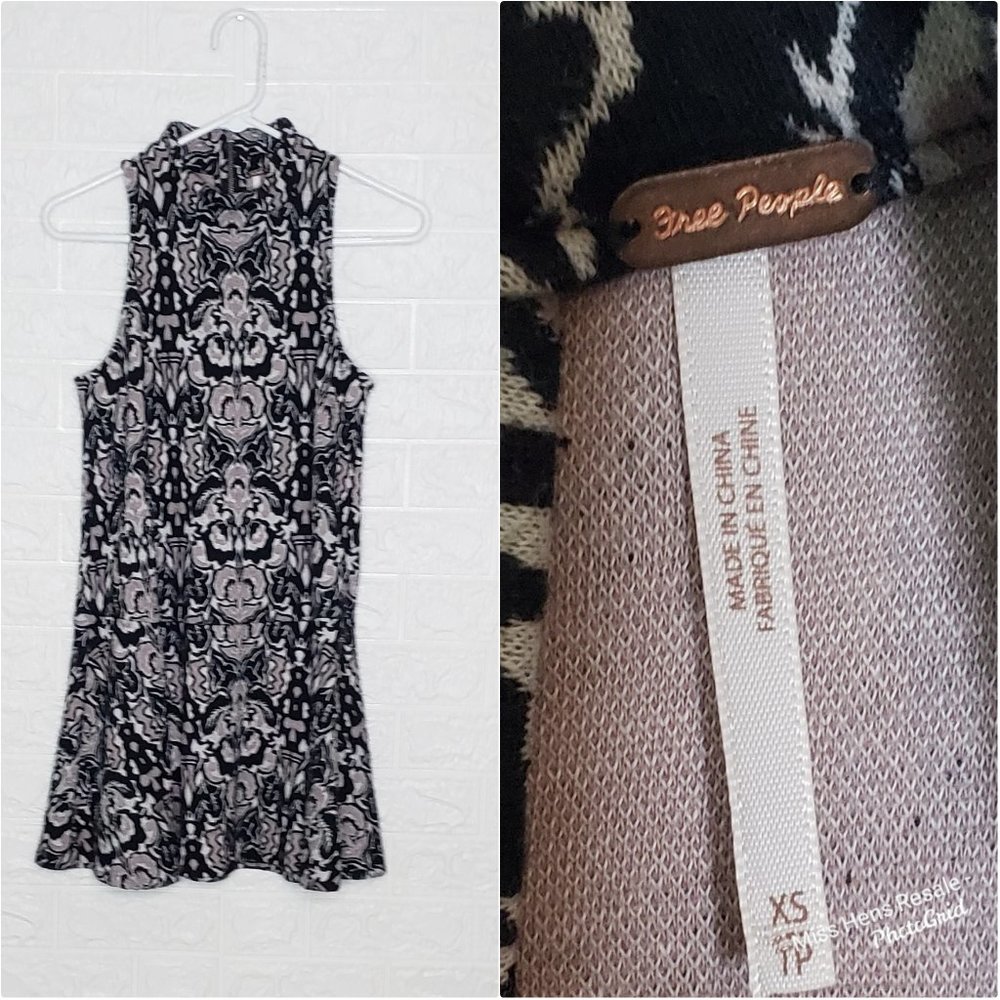 EUC FREE PEOPLE AMELIA BLACK GREY SLEEVELESS ZIP FORM FIT MINI DRESS - Picture 2 of 9